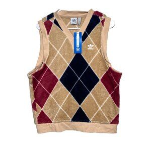 Adidas Women's Fluffy Vest Sz S Argyle Beige adidas original V-Neck Pullover NWT